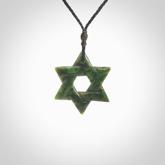 Star of David pendant hand carved from New Zealand Green Jade. Made by NZ Pacific and for sale worldwide. Postage is included in the price.