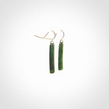 Hand carved medium sized New Zealand jade drop earrings. Made by NZ Pacific from real jade. Online jewellery for sale online by NZ Pacific. Medium sized Jade drop earrings hand carved by New Zealand carver Ric Moor.