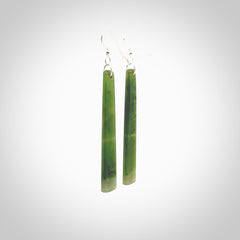 Hand carved New Zealand Jade drop earrings. Hand made drop earrings with sterling silver. Hand carved New Zealand Jade drop earrings by Rueben Tipene. Delivered in a woven kete pouch.