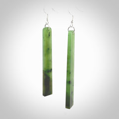 Hand carved New Zealand Jade drop earrings. Hand made large drop earrings with sterling silver. Hand carved New Zealand Jade drop earrings by Rueben Tipene. Delivered in a woven kete pouch.