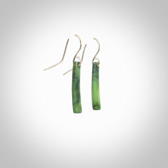 Hand carved small sized New Zealand jade drop earrings. Made by NZ Pacific from real jade. Online jewellery for sale online by NZ Pacific. Medium sized Jade drop earrings hand carved by New Zealand carver Ric Moor.