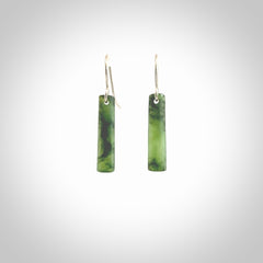 Hand carved small sized New Zealand jade drop earrings. Made by NZ Pacific from real jade. Online jewellery for sale online by NZ Pacific. Medium sized Jade drop earrings hand carved by New Zealand carver Ric Moor.