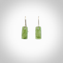 Hand carved small New Zealand jade drop earrings. Made by NZ Pacific from real jade. Online jewellery for sale online by NZ Pacific. Hand carved here in New Zealand by Ric Moor.