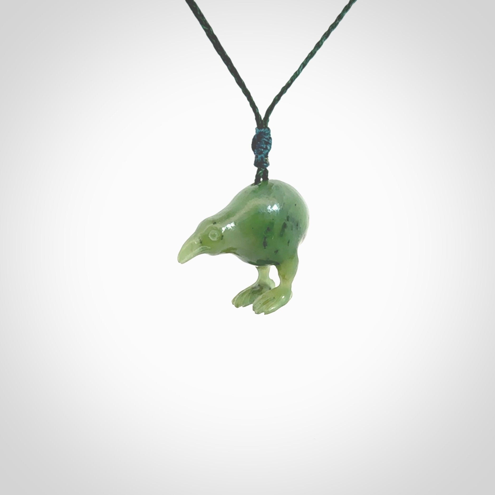 A beautiful little, handcarved kiwi pendant. This piece is carved from jade from Aceh and is a remarkably unique piece of handmade jewellery. made by NZ Pacific and for sale on our website. Shipping is free worldwide.