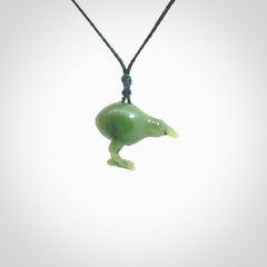 A beautiful little, handcarved kiwi pendant. This piece is carved from jade from Aceh and is a remarkably unique piece of handmade jewellery. made by NZ Pacific and for sale on our website. Shipping is free worldwide.