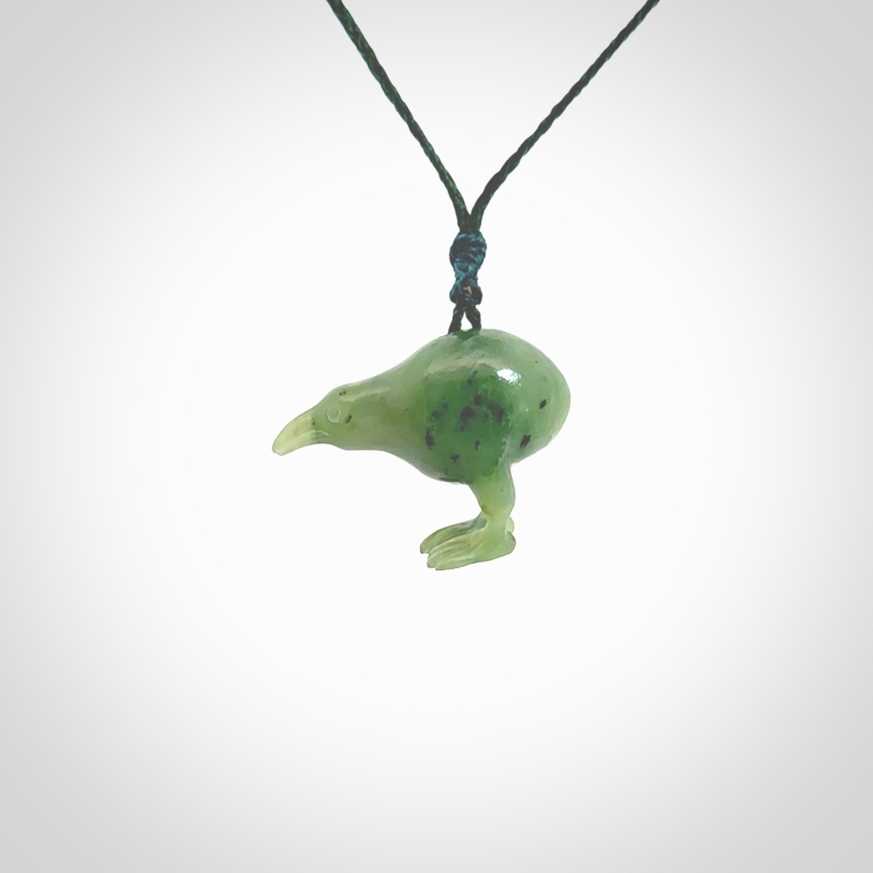 A beautiful little, handcarved kiwi pendant. This piece is carved from jade from Aceh and is a remarkably unique piece of handmade jewellery. made by NZ Pacific and for sale on our website. Shipping is free worldwide.