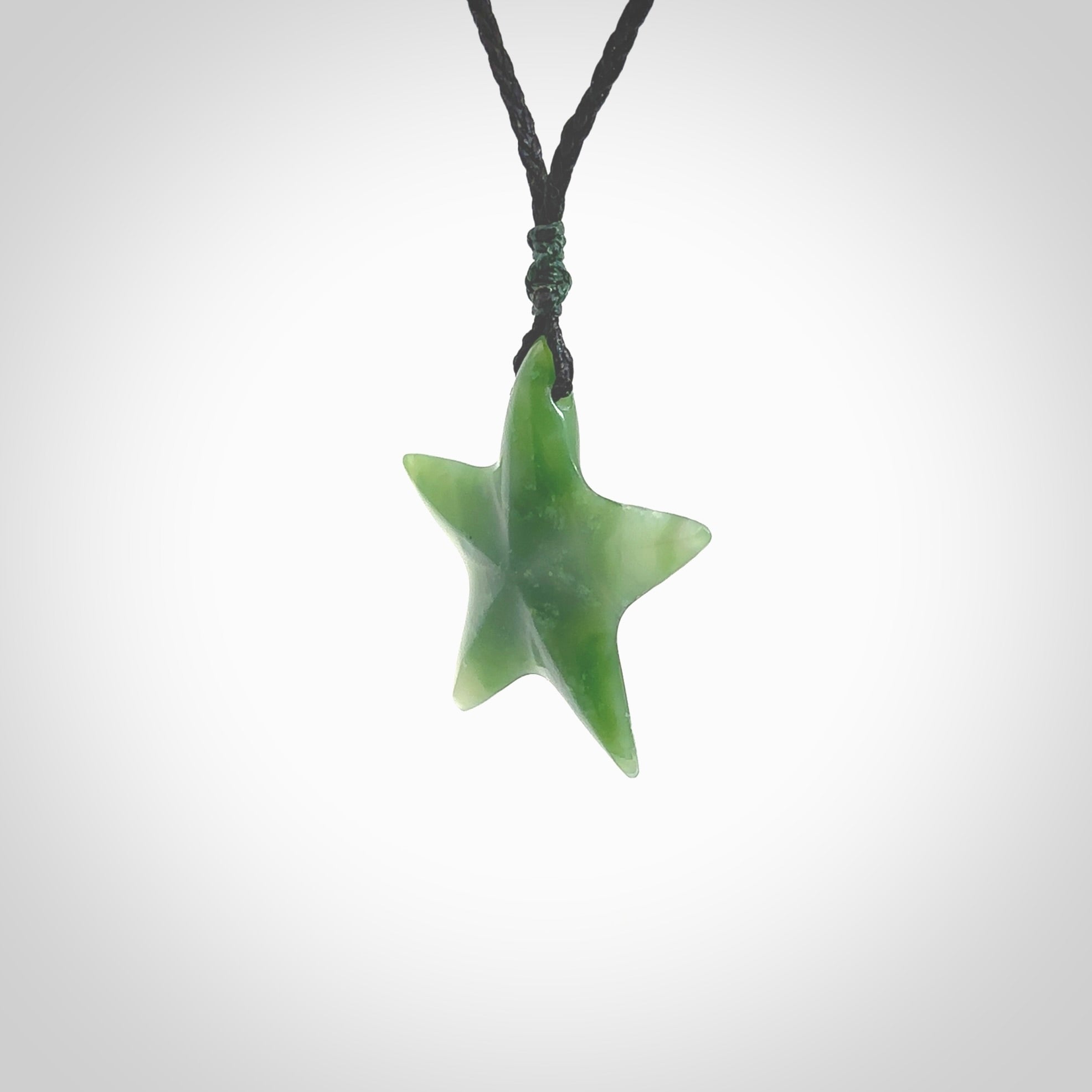 Hand made jade star pendant. Star shaped necklace hand made from Jade, delivered with Express Courier. We provide this pendant on an adjustable cord and packaged in a woven kete pouch.