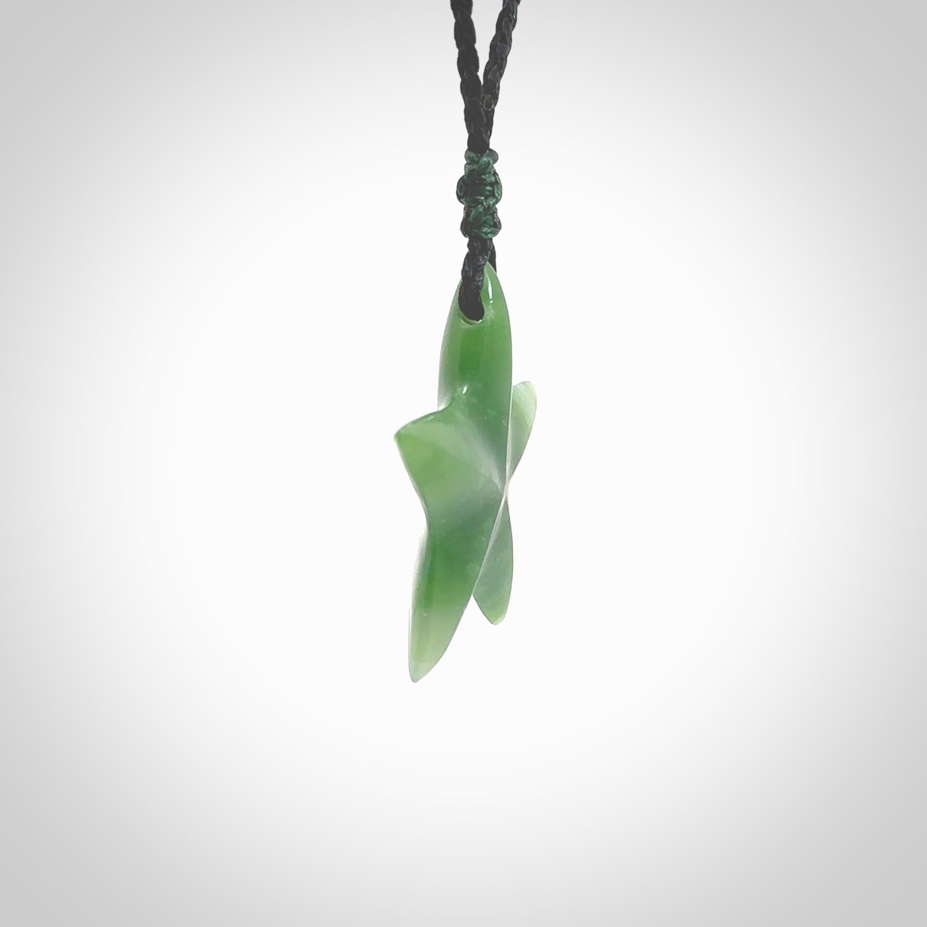 Hand made jade star pendant. Star shaped necklace hand made from Jade, delivered with Express Courier. We provide this pendant on an adjustable cord and packaged in a woven kete pouch.