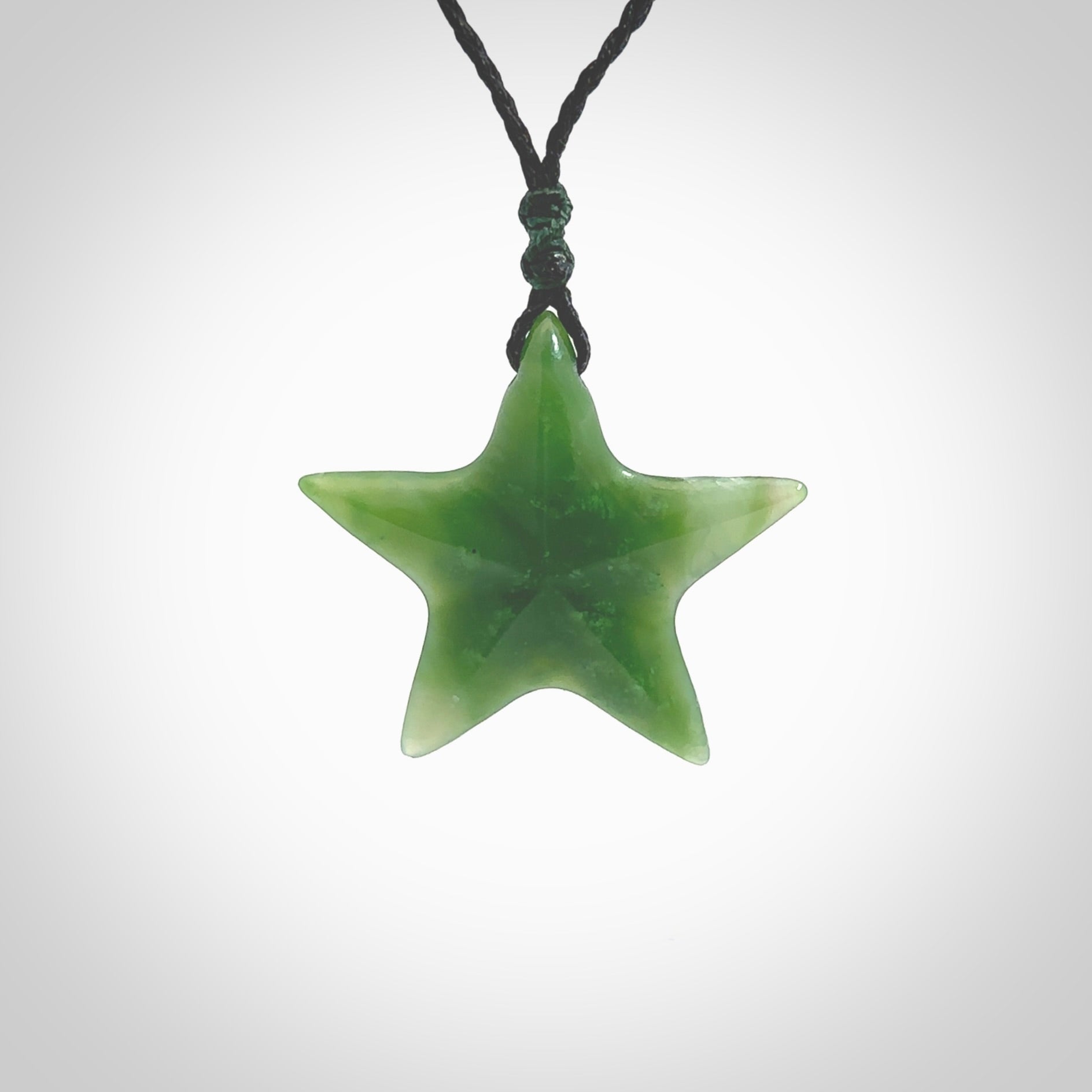 Hand made jade star pendant. Star shaped necklace hand made from Jade, delivered with Express Courier. We provide this pendant on an adjustable cord and packaged in a woven kete pouch.