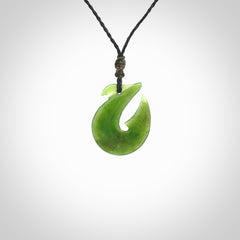 Hand carved New Zealand Jade Hook Pendant. Hand made Jade Hook, matau necklace provided with adjustable cord.