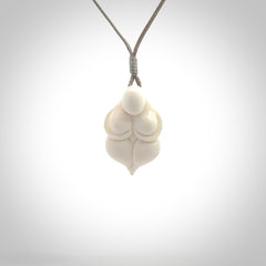 Hand carved goddess pendant. Venus of Willendorf pendant carved in bone. Made by NZ Pacific. Bone jewellery for sale online.