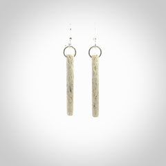 Hand carved large whalebone drop earrings hand made by Kristal Thompson. One only large whale bone drop earrings. Real whale bone art to wear. Free Shipping worldwide. One pair only, delivered in a kete pouch.