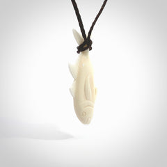 Hand carved bone fish pendant. Hand made bone fish necklace. Fish themed jewellery. Ocean themed pendant. Bone fish necklace provided with adjustable cord and free delivery.