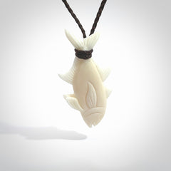 Hand carved bone fish pendant. Hand made bone fish necklace. Fish themed jewellery. Ocean themed pendant. Bone fish necklace provided with adjustable cord and free delivery.