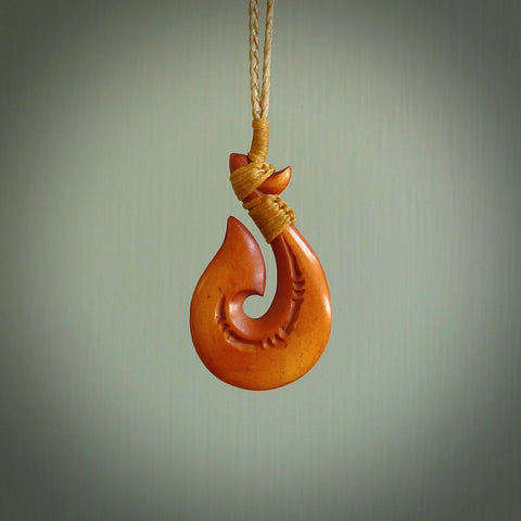 Large Fish Hook Pendant Macrame Necklace Hei Matau Hand Carved Black Wood,  Large 3 