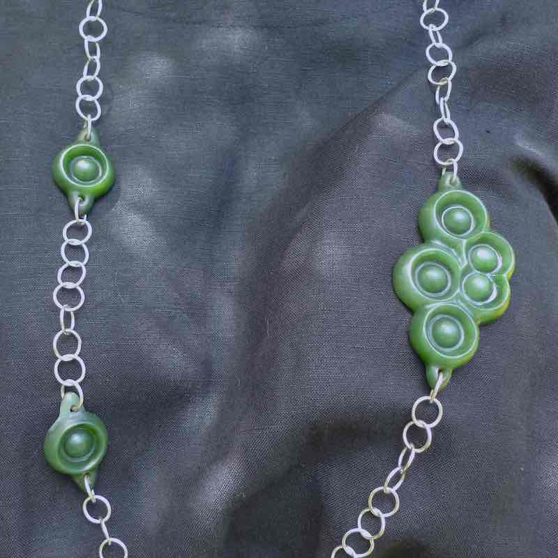 A photo of a sterling silver fashionable chain with New Zealand Jade. This is stylish womens statement piece - hand crafted here in New Zealand.