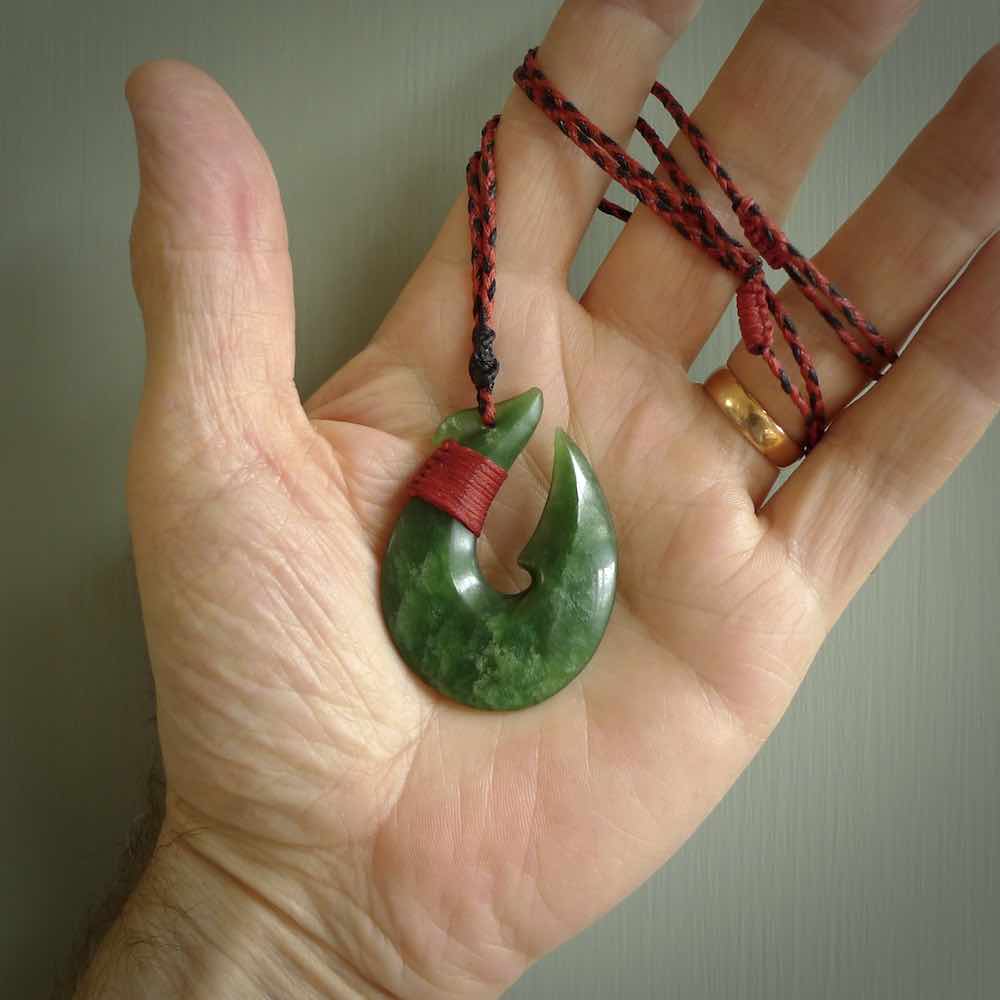 Hand carved New Zealand Jade Hook Pendant. Maori matau necklace hand carved.