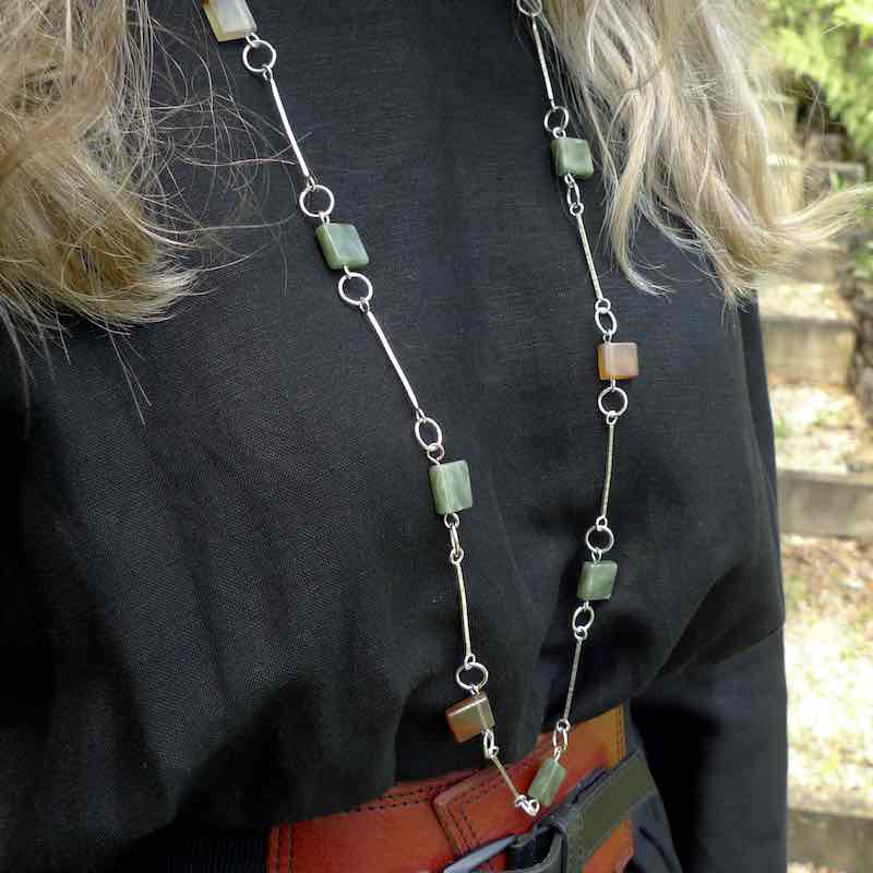 A photo of a sterling silver fashionable chain with New Zealand Jade. This is stylish womens statement piece - hand crafted here in New Zealand.