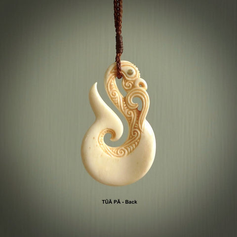Bone Koru Hei Matau - Contemporary Bone Fish Hook Pendant - Sands