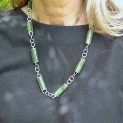 A photo of a sterling silver fashionable chain with New Zealand Jade. This is stylish womens statement piece - hand crafted here in New Zealand.