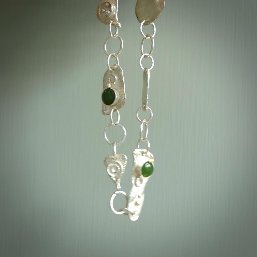 A photo of a sterling silver fashionable chain with New Zealand Jade. This is stylish womens statement piece - hand crafted here in New Zealand.