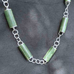 A photo of a sterling silver fashionable chain with New Zealand Jade. This is stylish womens statement piece - hand crafted here in New Zealand.